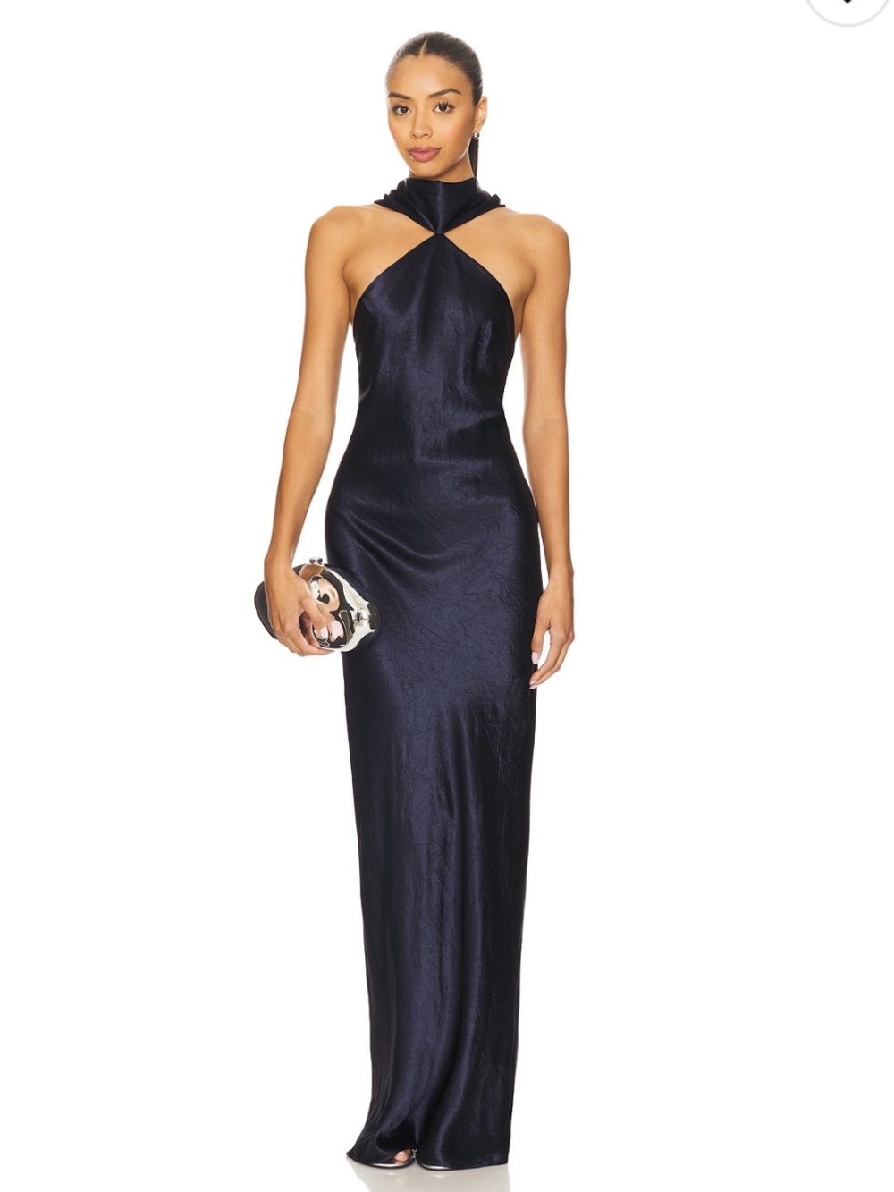Amanda Uprichard Navy Halter-Style Maxi Dress